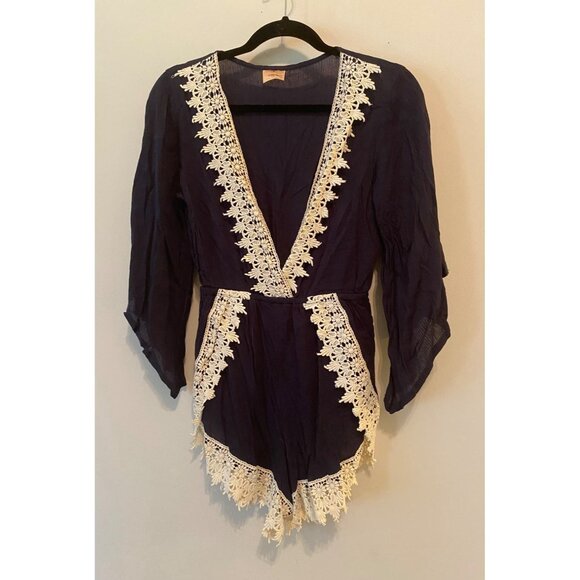 Debbie Dabbie Navy & White Lace Trim Romper Size 8 - Picture 2 of 11